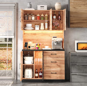 Credenza cucina moderna 105x40x180 cm in MDF; nero effetto legno con LED e prese