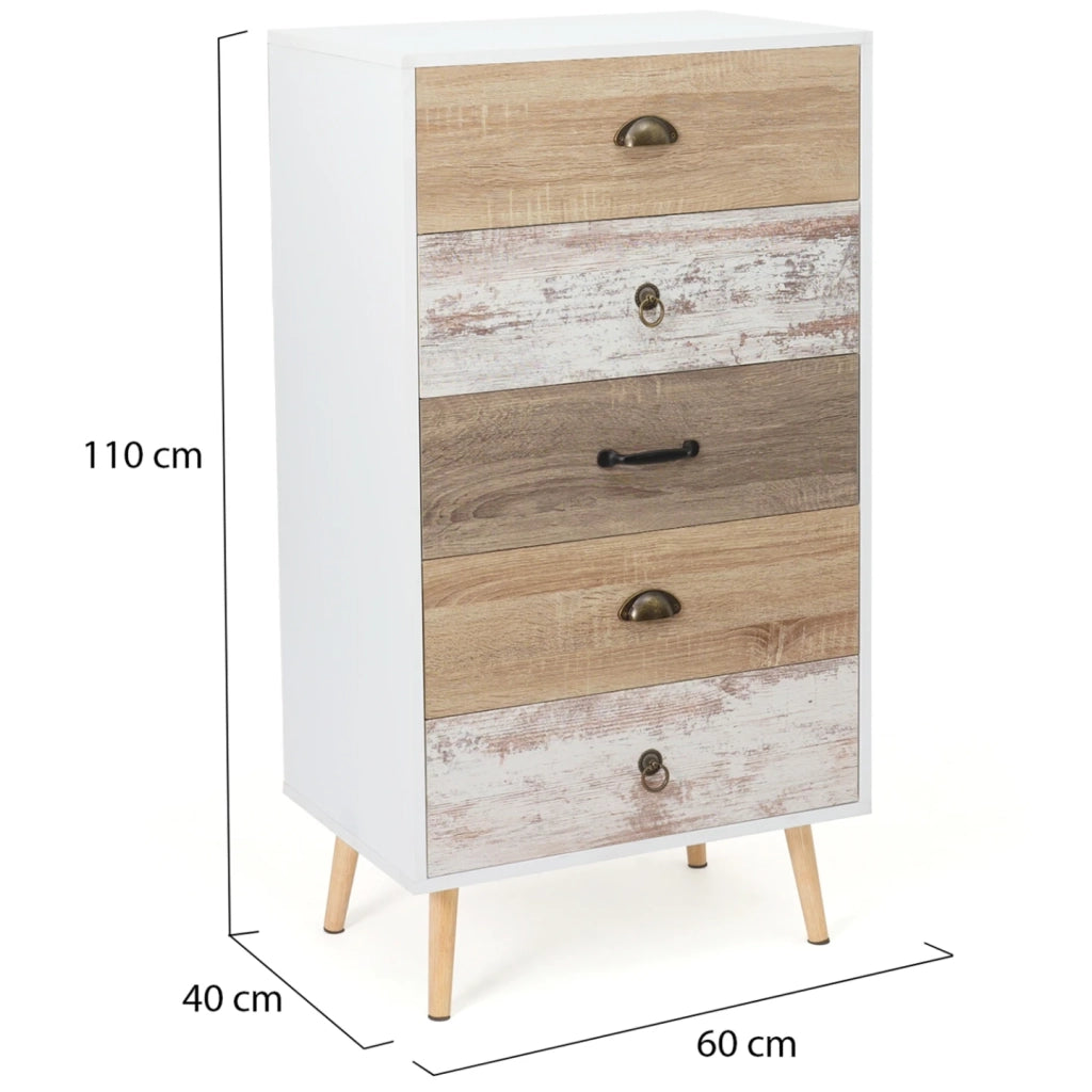 IDMarket - BAHIA Cassettone a 5 cassetti da 60 cm Scandinavo