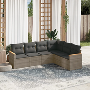 Set Divano da Giardino 6 pz con Cuscini-Sofa da Giardino-Divanetto da esterno Grigio in Polyrattan 642932
