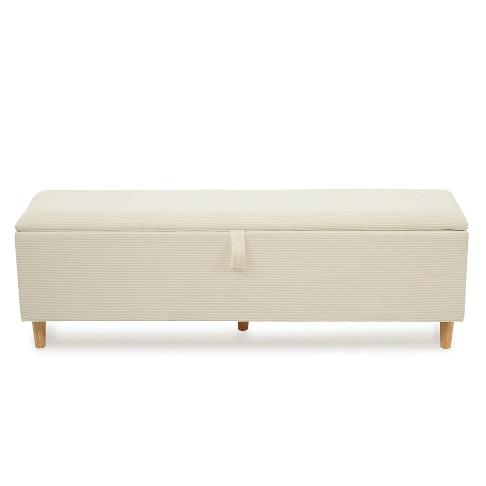 Banquette letto con contenitore - Xylo - 145x38cm - Beige - Rialzo idraulico tessuto spigato