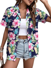 Camicia Hawaii per donne - Fiori - Camicia a bottone - Camicia - Maniche corte - Leggera - Estate/strada/ospiti - Camicia a fiori