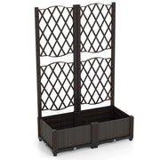 Fioriera con doppio traliccio vassoio autoirrigante 80 x 40 x 122 cm design rustico PE marrone 20_0012201
