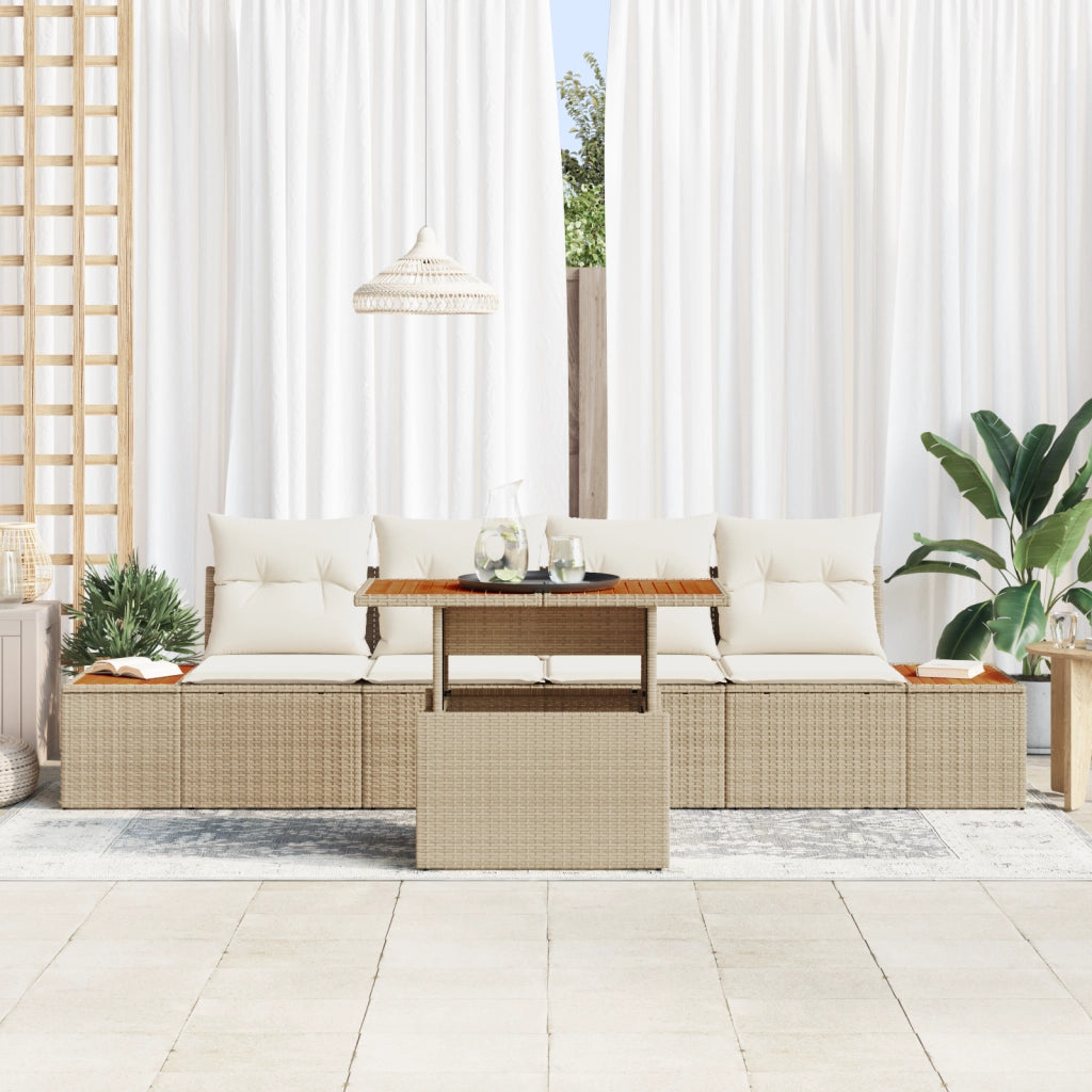 Set Divano Giardino  5 Pezzi con Cuscini Beige Rattan Polietilene