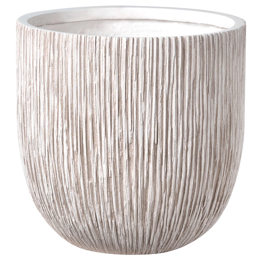 Vaso da fiori Beige chiaro Fioriera rotonda in fibra di argilla per uso interno ed esterno 42 x 42 x 39 cm Decorativa Design moderno Soggiorno Giardino