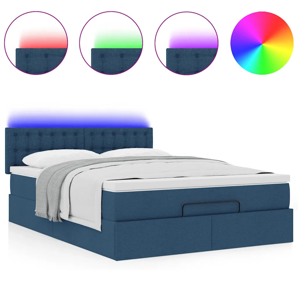 Struttura Letto Pouf con Materasso Blu 140x200cm in Tessuto 3312484