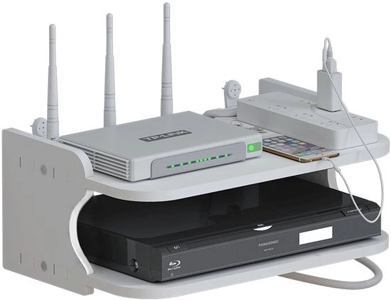 Cassa di archiviazione Wi-Fi per router - Pannello da appendere - Organizzatore di cavi - Bianco - Supporto flottante - Ideale per TV e soggiorno - Adatto per camera da letto