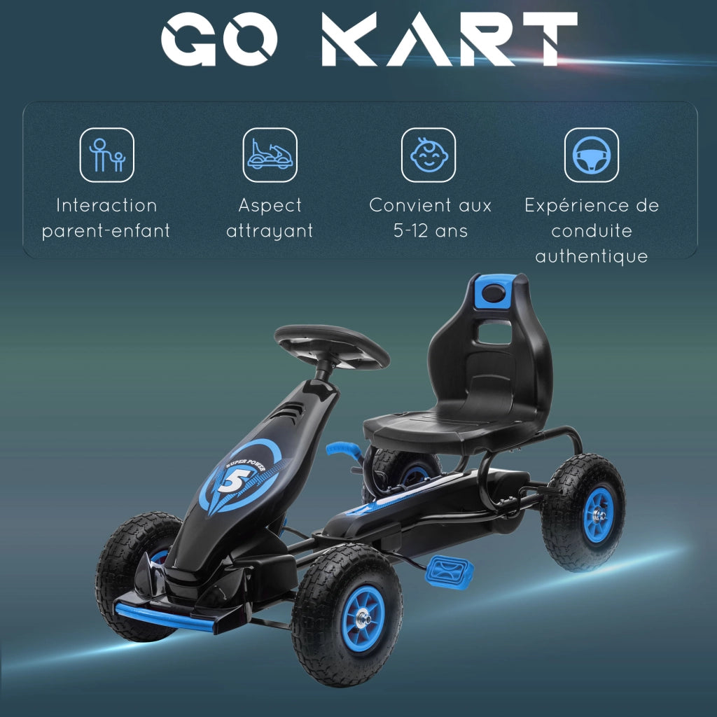 Go-Kart a pedali per bambini ¨C Xylo ¨C sedile regolabile 3 posizioni freno a mano 5-12 anni blu nero