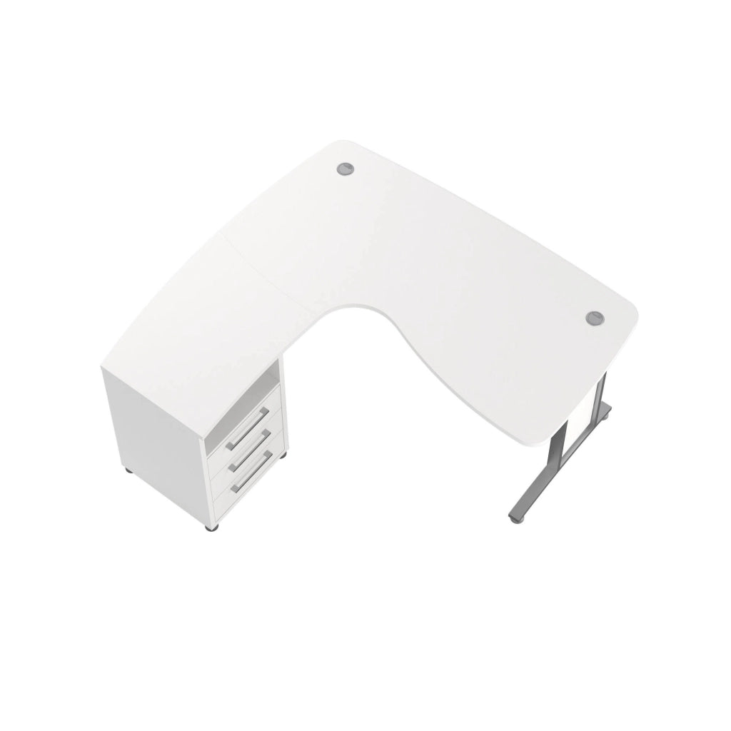 Scrivania Estong, Scrittoio multiuso, Tavolo per ufficio porta PC, Piano di lavoro, 159x150 h75 cm, Bianco e Grigio
