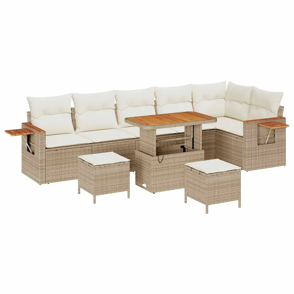 Set Divano da Giardino con cuscino 9 pcs Beige e Crema