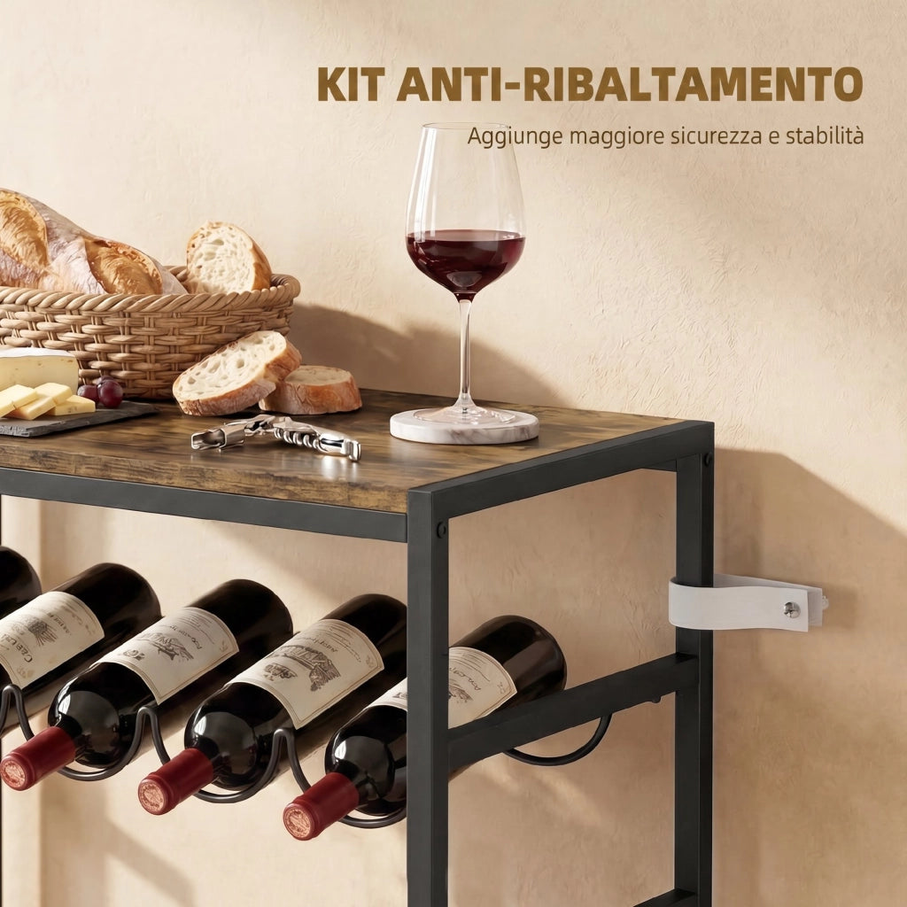 Portabottiglie da Terra per 30 Bottiglie con 6 Ripiani, Stile Industriale, Marrone Rustico