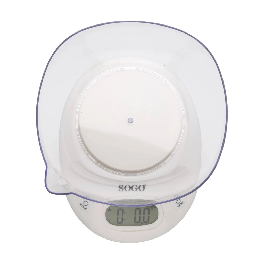 Bilancia da cucina digitale con ciotola 5kg, display LCD retroilluminato 60x30mm, funzioni zero tara, graduazione 1g - SOGO