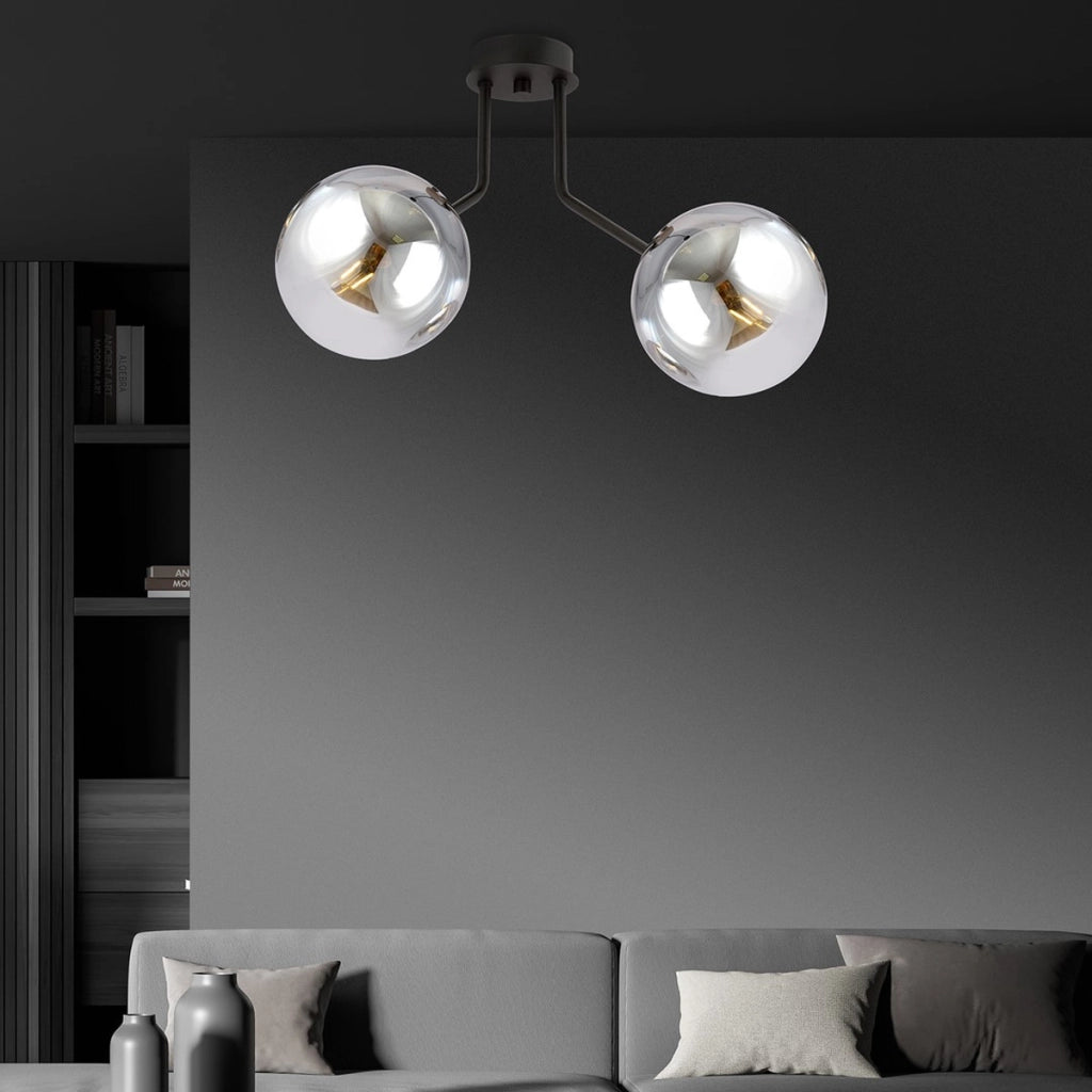 Lampada a sospensione NOVA con sfere in vetro grafite e metallo nero
