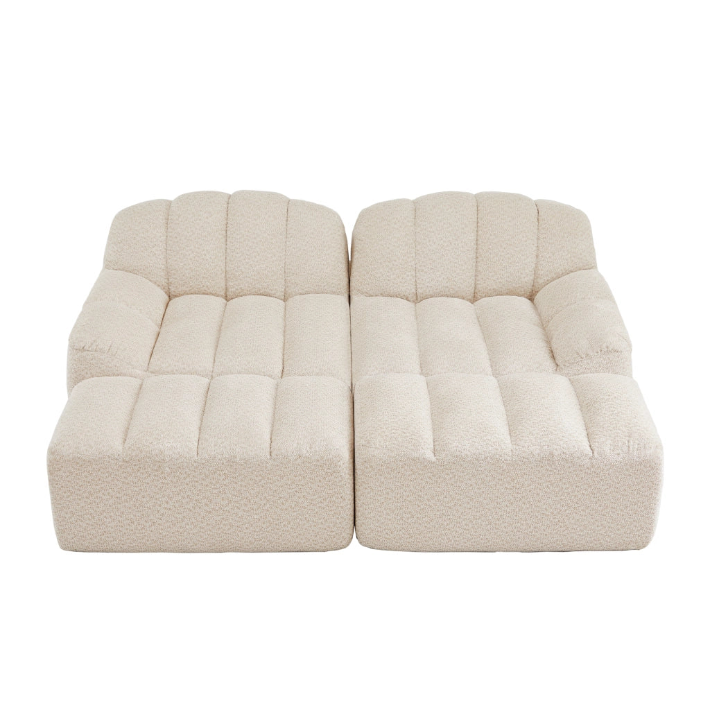 Divano modulare a 2 posti con ottomani; in tessuto beige e bianco