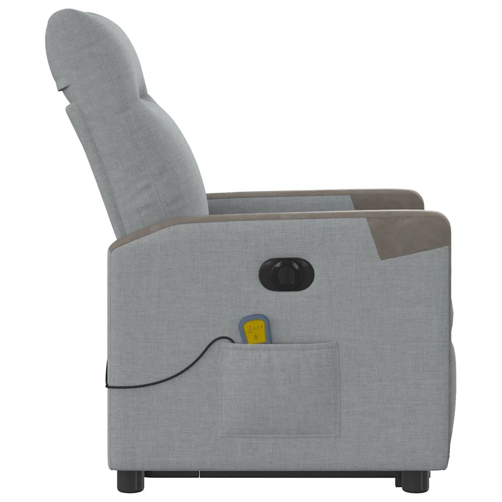 vidaXL Poltrona Alzapersona Massaggi Elettrica Grigio Chiaro Tessuto