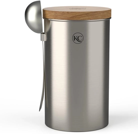 Caffettiera con cucchiaio - contenitore per caffè - 250 g di fagioli di caffè - ermetico - Argento - Materiale duraturo
