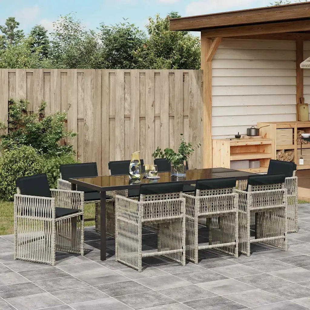Set da Pranzo per Giardino 9 pcs Grigio chiaro polyrattan 3380792
