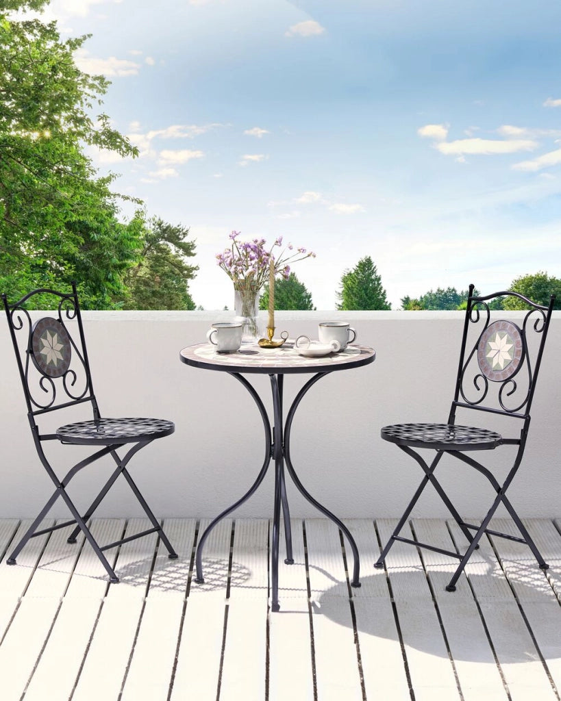 Set di 2 sedie da giardino in metallo Nero pieghevoli con schienale intagliato a mosaico modello stile vintage