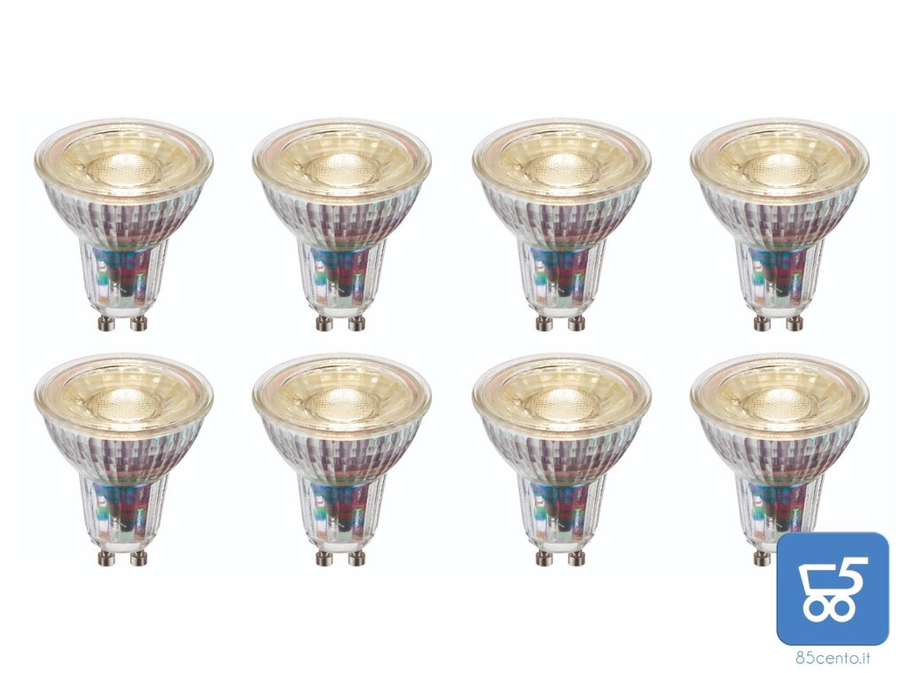 Set da 8 Lampadine LED GU10 5W 3000K Bianco Caldo AC220V Angolo 38°