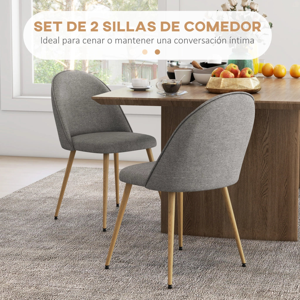 Set 2 Sedie da Pranzo Imbottite in Tessuto con Gambe in Metallo ¨C Zephmum ¨C Grigio 50x52x83 cm