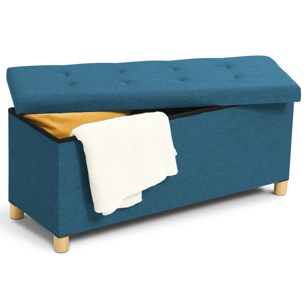 IDMarket - Panca contenitore in tessuto blu anatra 100 cm