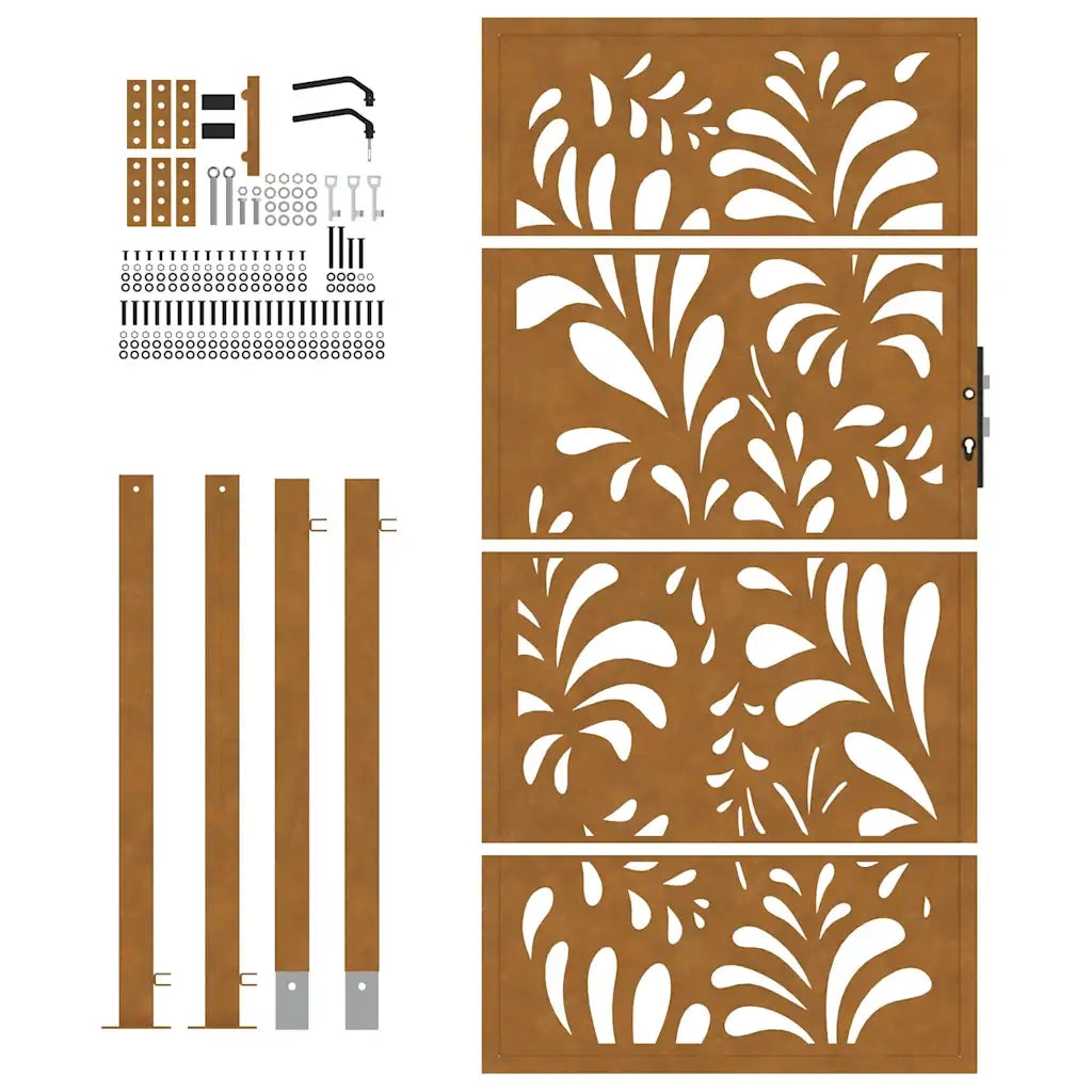 Cancello da giardino 100x200 cm in acciaio corten design ondulato 4100978