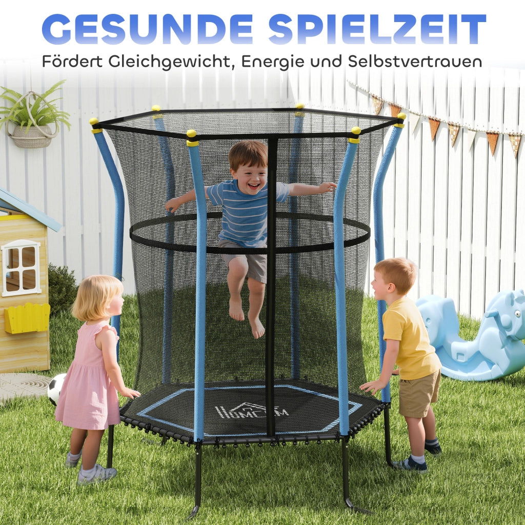 Trampolino per bambini ¨C Xylo ¨C ?163,5 cm con rete di sicurezza, imbottitura, acciaio, portata 50 kg, nero e blu