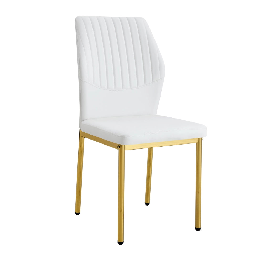 Set 4 sedie da pranzo moderne in PU bianco con gambe in metallo oro; H 93 cm