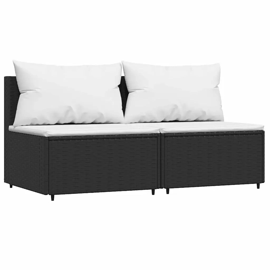Set Divani da Giardino 3 pz | Set Salotto da Giardino con Cuscini Nero in Polyrattan
