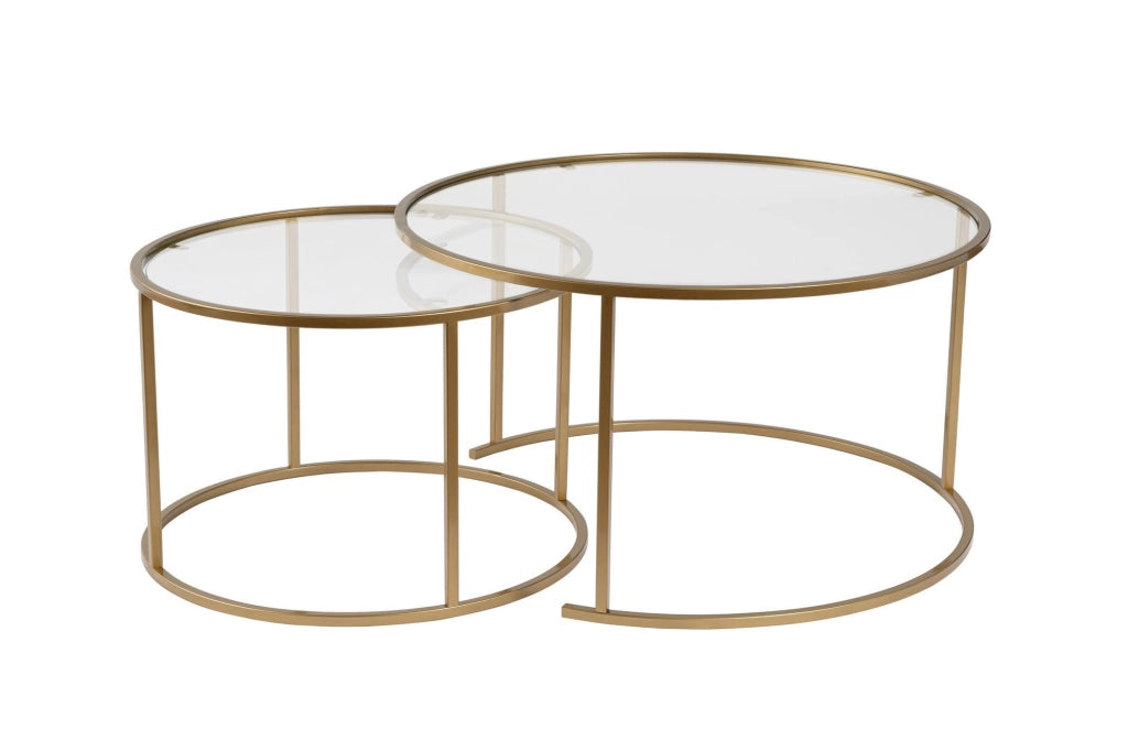 Set di 2 tavolini in metallo "Aurum" - 80 x 80 x 43 cm - Oro trasparente