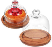 Set di vaschette in vetro cristallo rotondo per burrate con stand per mini torte e coperchi a cupola