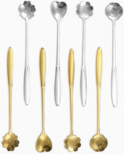 Set di cucchiai per caffè in acciaio inossidabile da 8 pezzi - servizio creativo di cucchiai per zucchero, cucchiai per gelato (4 argento, 4 oro)