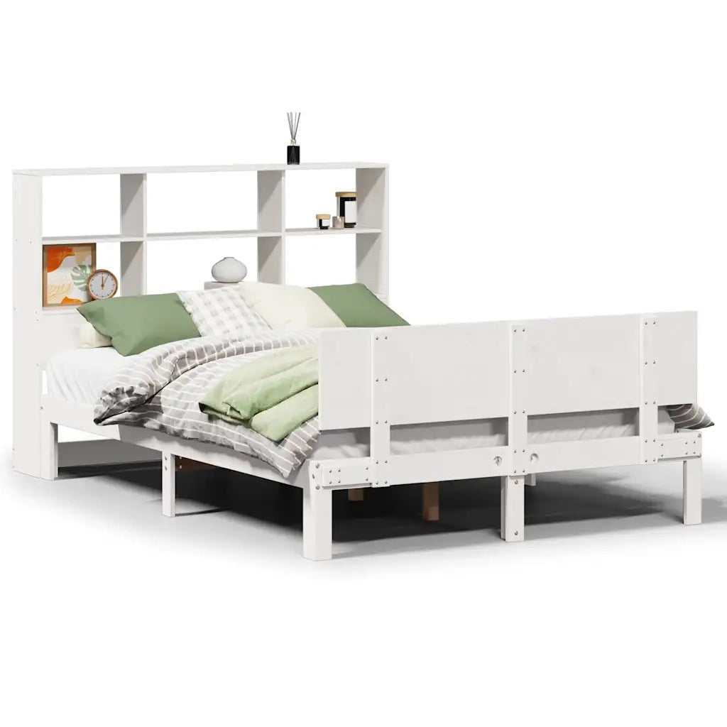 Letto Libreria senza Materasso-Struttura Letto con contenitore Bianco 160x200 cm Legno di Pino 348445