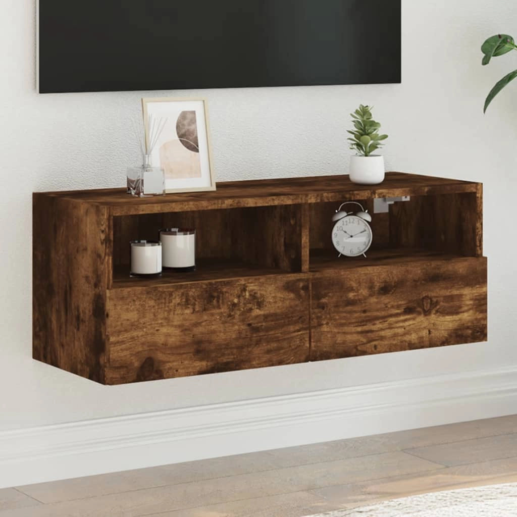 Mobile TV a Parete Rovere Fumo 80x30x30 cm in Legno Multistratocod mxl 134057