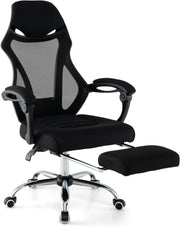 Sedia da Ufficio Ergonomica in Rete con Poggiapiedi, Poggiatesta e Braccioli Confortevoli, Poltrona con Schienale Inclinabile e Altezza Regolabile, Sedia Girevole, Portata 135 kg
