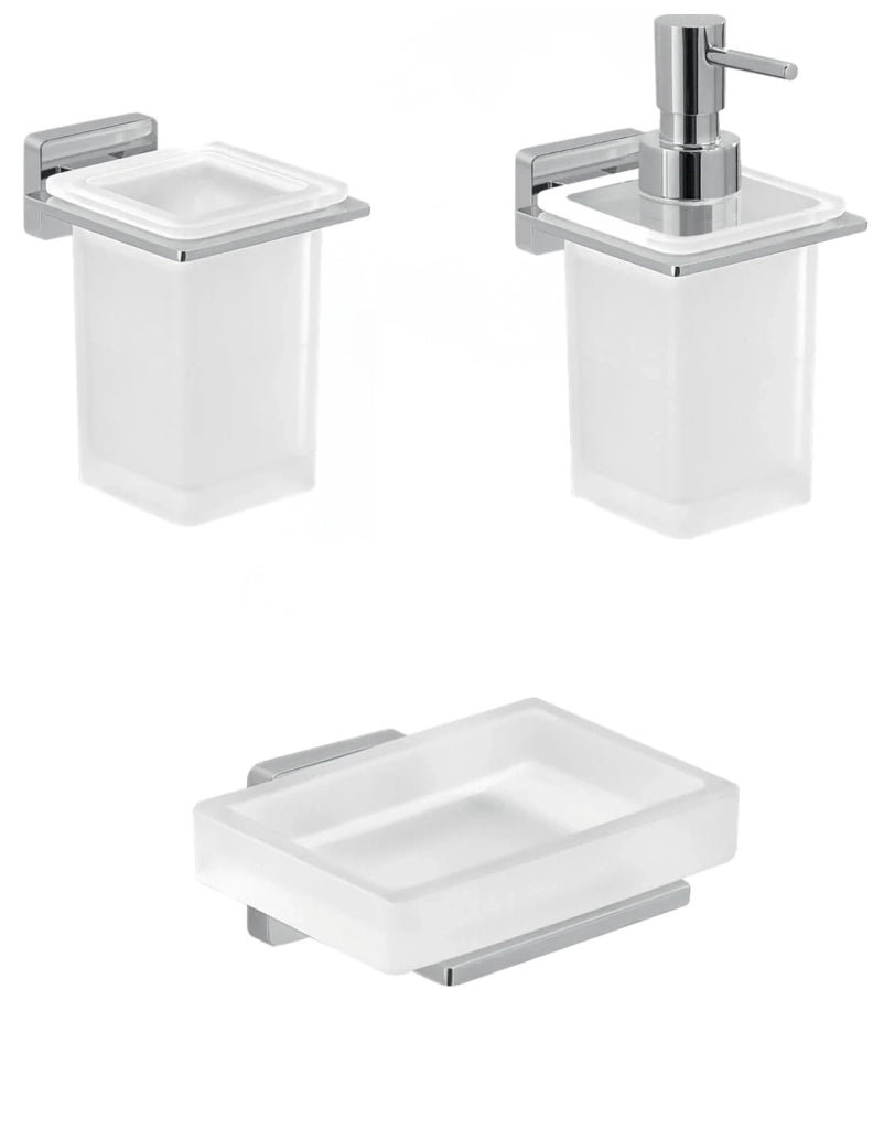 Set portaspazzolini, dosasapone e portasapone da muro Gedy linea Atena cromato