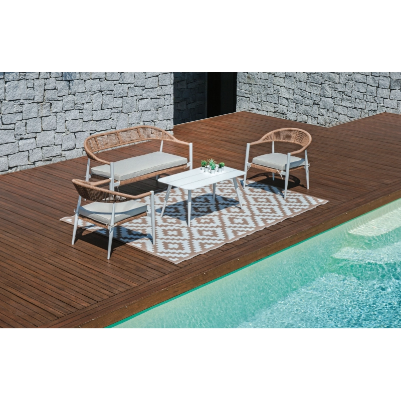 Salotto Milano In Alluminio Bianco + Seduta E Schienale In Wicker Paglia Moia