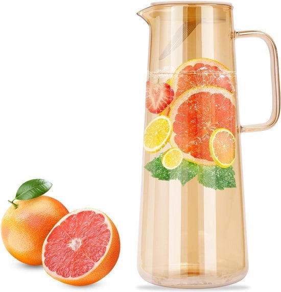 Karaf in vetro con coperchio, 1,8 l, per acqua calda e fredda, bevande fai da te, caffè, succo, tè, latte