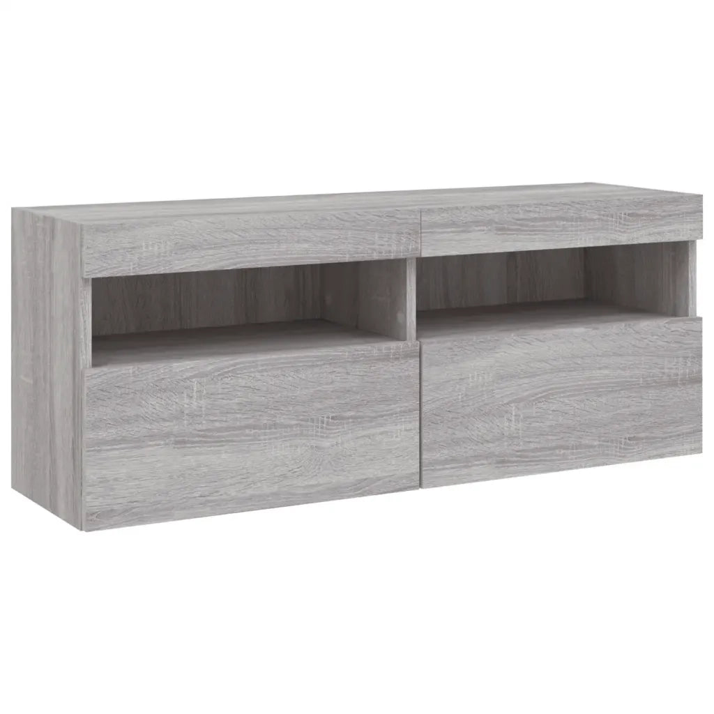 Mobile TV a Parete con Luci LED-Mobile TV a Muro Grigio Sonoma 100x30x40 cm