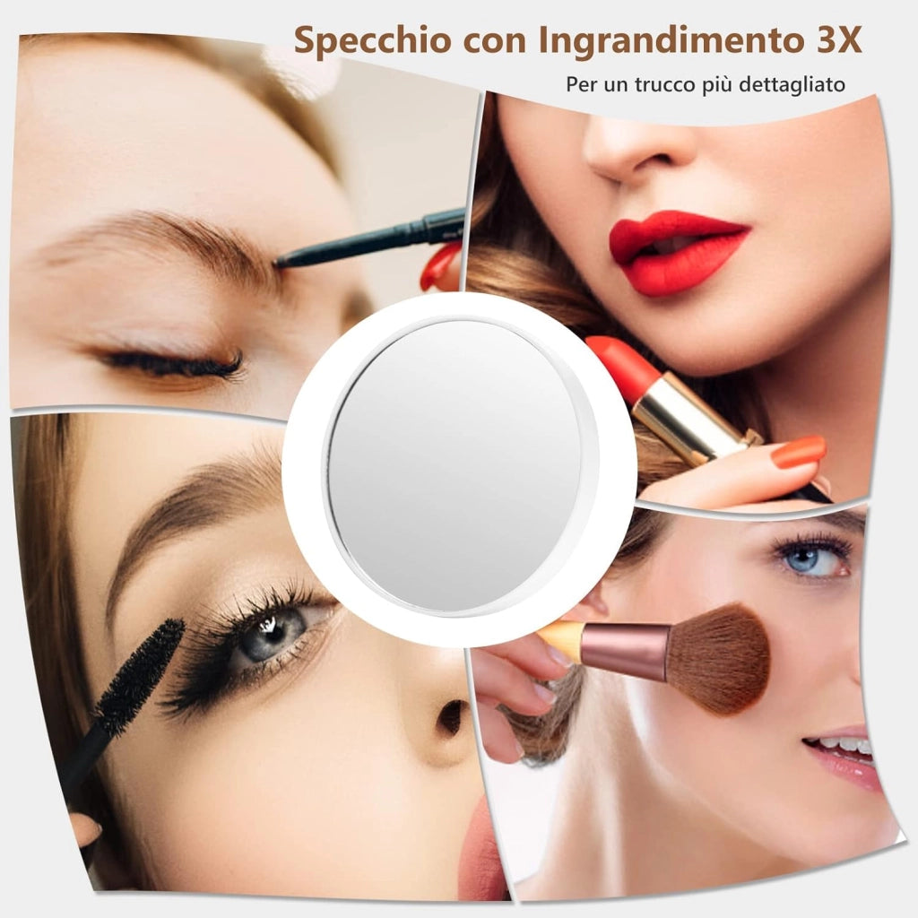 Specchio Trucco con 18 Luci, Specchio Rettangolare per Bagno con Interruttore a Sfioramento, Luce LED a 3 Colori, Luminosità Regolabile, 65 x 52,5 cm