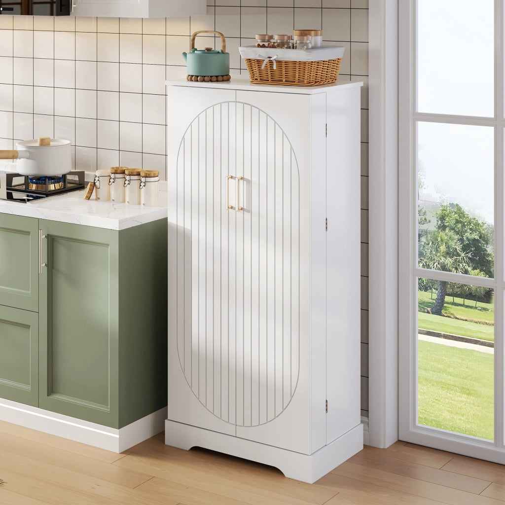 Credenza cucina salvaspazio bianca 60x35x128 cm con luce LED sensore, ripiani regolabili e 1 pacco