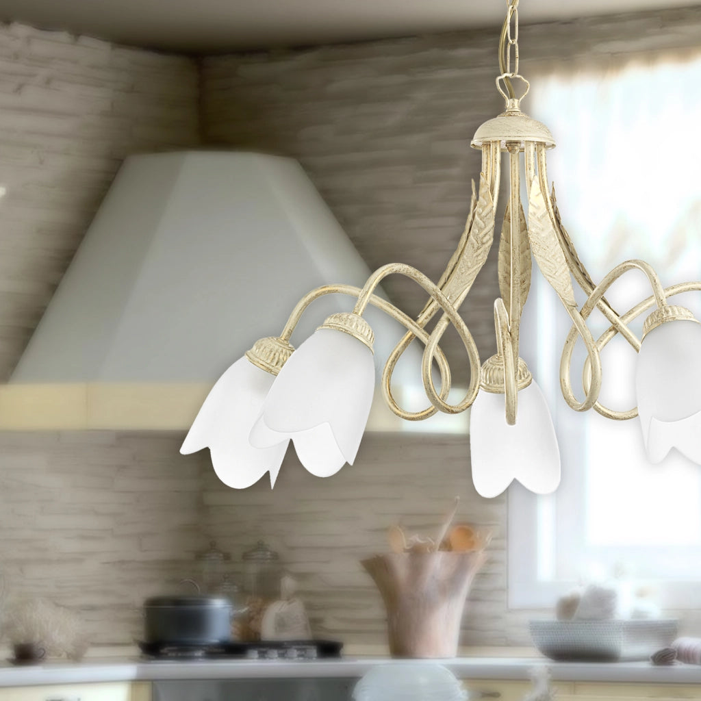 Lampadario 5 luci Doppio Giro Avorio