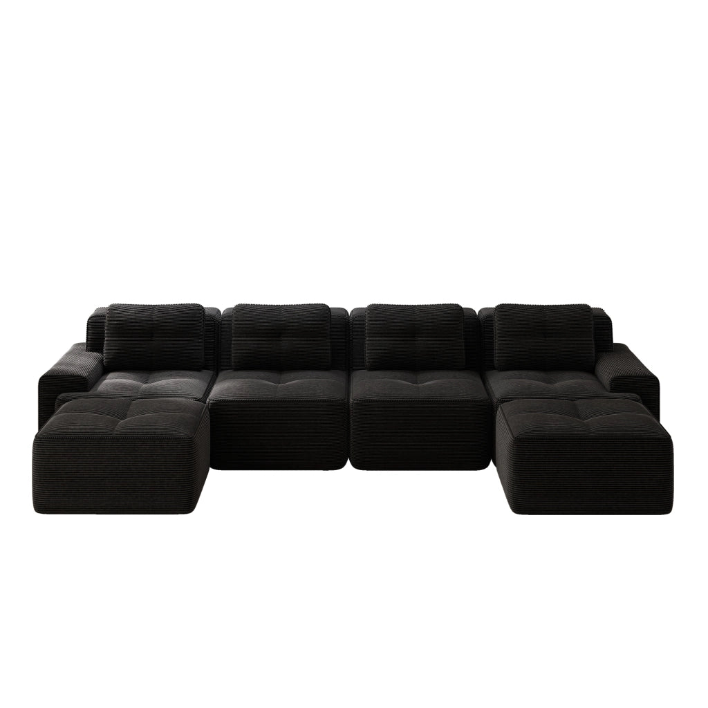 Divano Modulare Chaise Longue 4 Posti ¨C Xylo ¨C Velluto a Coste Nero