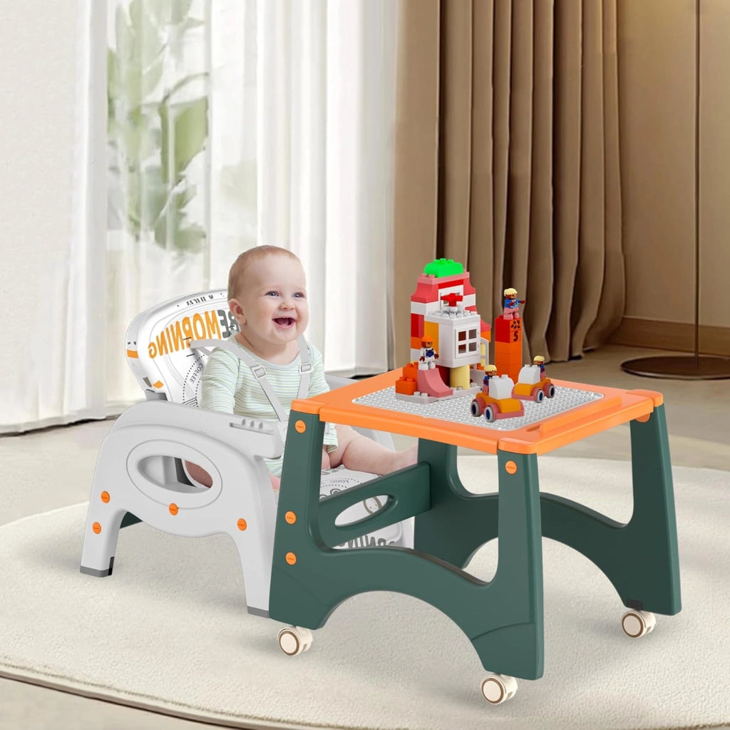 Seggiolone per bambini 6 in 1, sedia da tavolo, schienale regolabile e cintura di sicurezza a 5 punti, seggiolone per bambini a partire dai 6 mesi in su