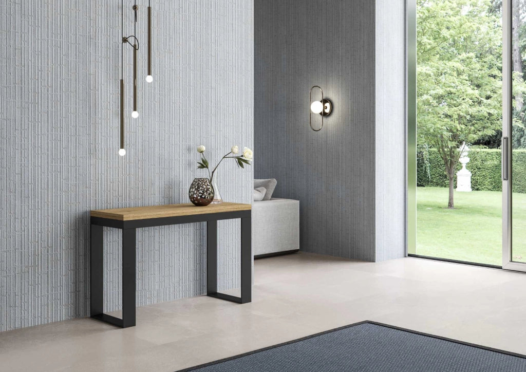 Tavolo Salvaspazio Allungabile 120/200x45/90x80/78 cm Tecno Double Quercia Naturale