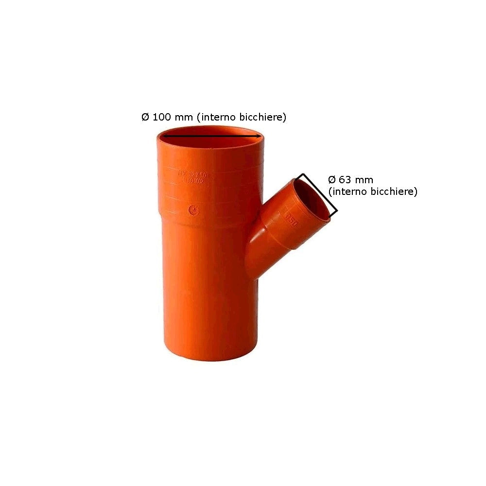 Derivazione ridotta 45° in pvc : Diametro - 100x63