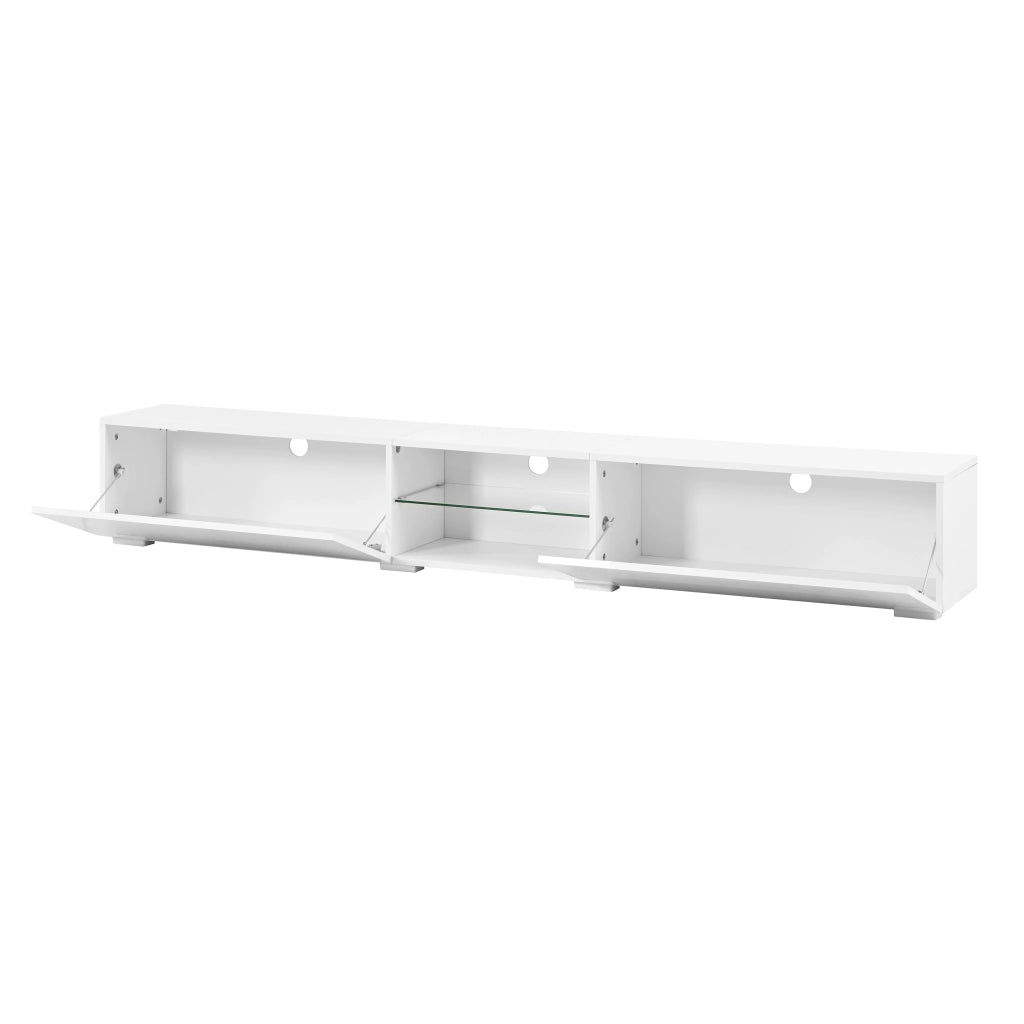 Mobile TV con 2 ante a ribalta; illuminazione LED multicolore e ripiano trasparente per soggiorno; 200 × 30 × 30 cm