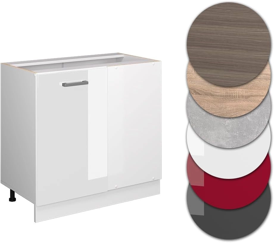 Mobile ad angolo cucina R-Line, Bianco lucido, 86 cm senza piano di lavoro, per la libera combinazione all'interno di sistemi cucina modulari