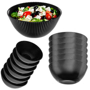 Set di 6 ciotole da insalata KADAX in vetro, 20 cm, per zuppe e snack, nere, scanalate.