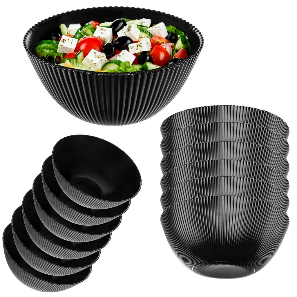 Set di 6 ciotole da insalata KADAX in vetro, 20 cm, per zuppe e snack, nere, scanalate.