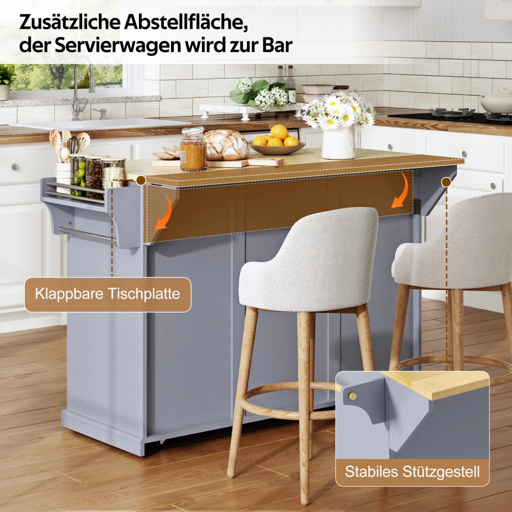 ISOLA DA CUCINA con piano ribaltabile 121x49(69)x89 cm MDF Naturale/Grigio